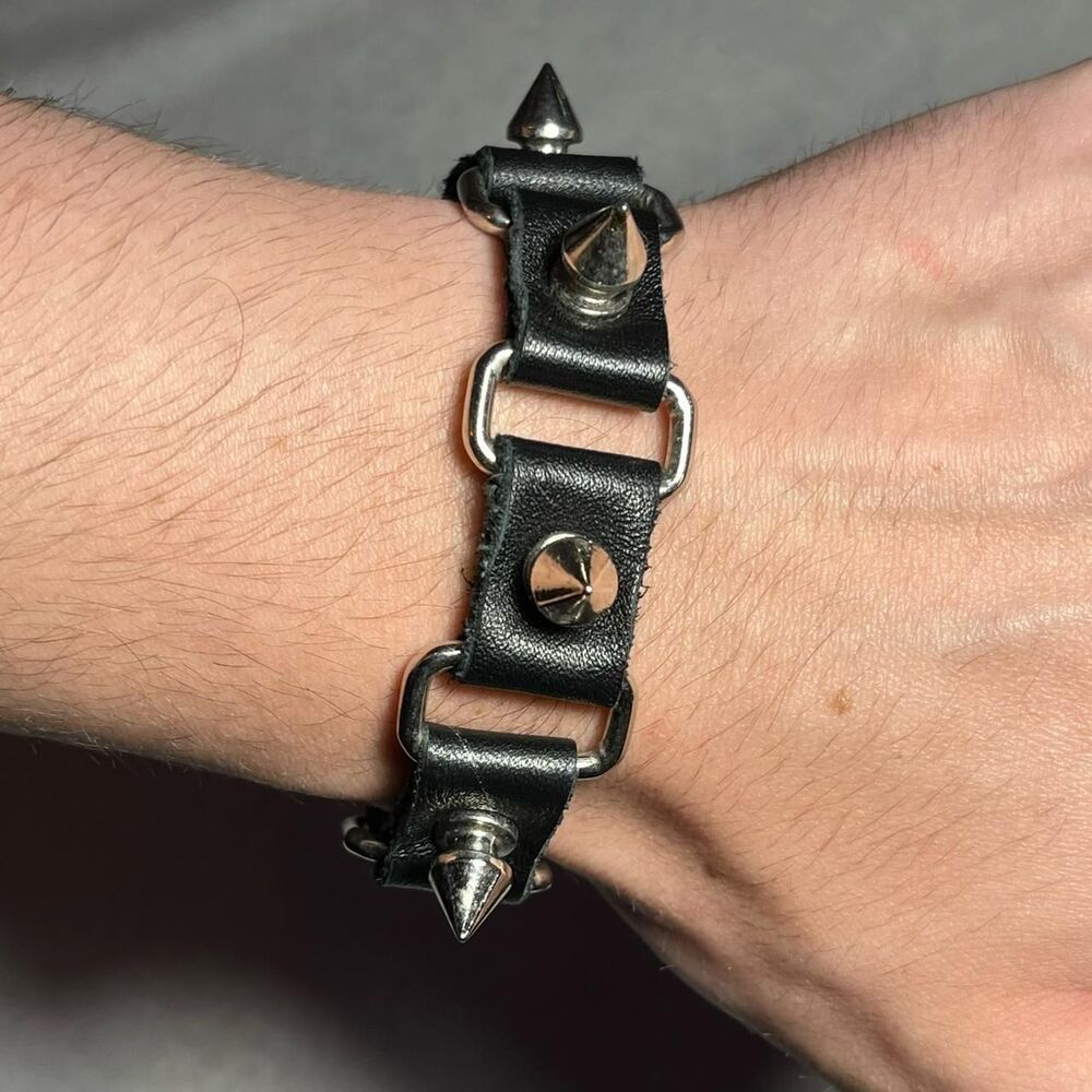 y2k spiky studded black leather bracelet